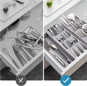 img 1 attached to 🔪 Kitchen Drawer Organizer - Silverware Storage Tray Box for Cutlery, Spoons, Knives, and Forks - Gray Partition Storage