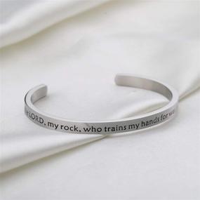 img 2 attached to 🙏 MYOSPARK Christian Bracelet - Psalm 144:1, Blessed Be The Lord, My Rock – Training My Hands for War and Fingers for Battle – Cross Bracelet – Religious Jewelry Gift