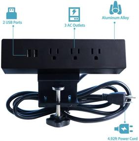 img 3 attached to 💡 Haylink Desk Clamp Power Strip: 3 AC Outlets, 2 USB Charging Ports, Removable Edge Mount - Black