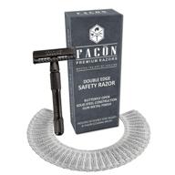 🪒 facón classic long handle double edge safety razor with 50 platinum japanese stainless steel blades - experience smooth wet shaving and get 200+ shaves logo