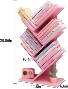 img 2 attached to 📚 Real Wooden Bookshelf: NW 1776 Tree Bookshelf with 4-Layer Floor Standing Design, Ideal for Organizing Books, Magazines, CDs, Photo Albums, and Office Storage Rack - Desktop Organizer in Pink