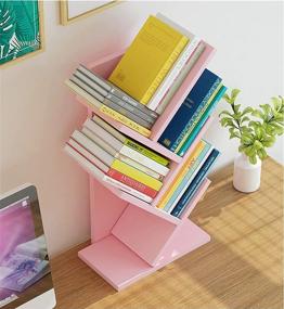 img 1 attached to 📚 Real Wooden Bookshelf: NW 1776 Tree Bookshelf with 4-Layer Floor Standing Design, Ideal for Organizing Books, Magazines, CDs, Photo Albums, and Office Storage Rack - Desktop Organizer in Pink