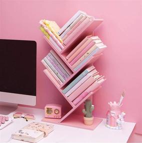 img 3 attached to 📚 Real Wooden Bookshelf: NW 1776 Tree Bookshelf with 4-Layer Floor Standing Design, Ideal for Organizing Books, Magazines, CDs, Photo Albums, and Office Storage Rack - Desktop Organizer in Pink