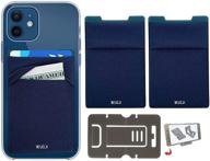 wuoji rfid blocking phone card wallet - double secure pocket - ultra-slim self adhesive credit card holder card sleeves phone wallet sticker all smartphones (dark blue)-2pc logo