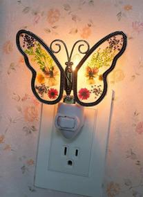 img 1 attached to 🦋 Stained Glass Butterfly Night Light with Metal Trim - Decorative Accent Lite for Nursery, Bedroom, or Bathroom Décor - Elegant Home Decoration and Guardian Gift in Color Boxes