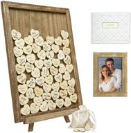 🎨 rustic brown wood wedding guest drop top frame: alternative guest book with 70 blank wooden hearts, picture frame, and display easel logo