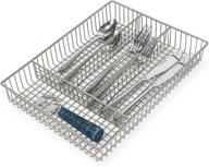 🏡 farmhouse grid organizer & utensil holder, rustic kitchen storage & cutlery tray, silverware drawer organizer, small size, satin nickel логотип