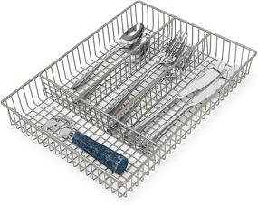 img 4 attached to 🏡 Farmhouse Grid Organizer & Utensil Holder, Rustic Kitchen Storage & Cutlery Tray, Silverware Drawer Organizer, Small Size, Satin Nickel