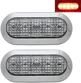 img 3 attached to 🚦 High-Quality USA Made Pair of Chrome 6" Oval Clear RED LED Stop Turn Tail Lights for Trailer Truck RV – Surface Mount, 2 Lights Included