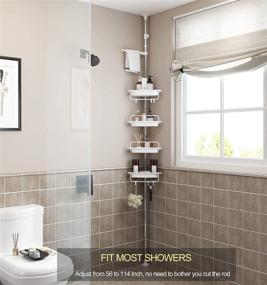 img 3 attached to ALLZONE Adjustable Rustproof Shower Caddy Corner: 4-Tier Bathtub Storage Organizer, White, 56-114 Inch