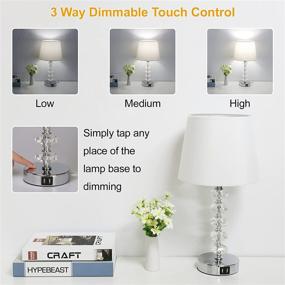 img 3 attached to 💡 3 Way Dimmable Touch Control Table Lamp with 2 USB Ports and A19 LED Bulb Included - Boncoo Crystal Decorative Nightstand Lamp with White Shade for Bedroom Living Room Office
