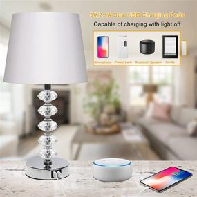 img 2 attached to 💡 3 Way Dimmable Touch Control Table Lamp with 2 USB Ports and A19 LED Bulb Included - Boncoo Crystal Decorative Nightstand Lamp with White Shade for Bedroom Living Room Office