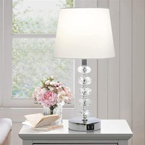 img 4 attached to 💡 3 Way Dimmable Touch Control Table Lamp with 2 USB Ports and A19 LED Bulb Included - Boncoo Crystal Decorative Nightstand Lamp with White Shade for Bedroom Living Room Office
