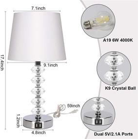 img 1 attached to 💡 3 Way Dimmable Touch Control Table Lamp with 2 USB Ports and A19 LED Bulb Included - Boncoo Crystal Decorative Nightstand Lamp with White Shade for Bedroom Living Room Office