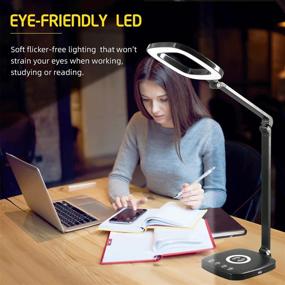 img 2 attached to 💡 Black Foldable Dimmable LED Desk Lamp with Wireless Charger, USB Charging Port, 3 Lighting Modes, 4 Brightness Levels - Ideal for College Dorm, Office, Bedroom & More - 12W