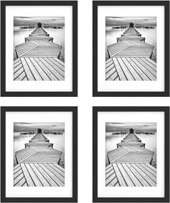 img 4 attached to 🖼️ UnityStar 11x14 Black Solid Wood Picture Frames - 8x10 Frame Matted - Tempered Glass - Wall Mount or Table Top - Wedding Party Family - 4-Pack