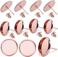 bronagrand 50-piece rose gold stainless steel stud earring cabochon setting post cup for 10mm + 50 earring safety backs logo