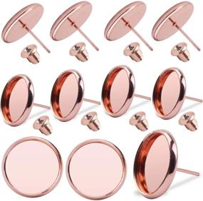 img 4 attached to BronaGrand 50-Piece Rose Gold Stainless Steel Stud Earring Cabochon Setting Post Cup for 10mm + 50 Earring Safety Backs