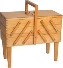 img 3 attached to 🧵 Hobbygift Wooden Cantilever Sewing Box with Legs - 3 Tier, Light Shade Wood, 82.5x22x44.5 cm