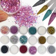 🎉 18 jar chunky and fine glitter powder set: irdescent white, holographic gold, silver, black - hexagon glitter sequins, dust, nail decor; perfect for resin craft, cosmetic accessories (fine glitter) logo