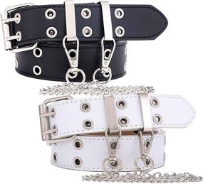 img 2 attached to 👩 Stylish Grommet Pin Buckle Punk Rocker Utility Women's Leather Belt - Must-Have Women's Accessory