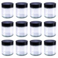 💎 12 pack 4oz clear glass cosmetics jars with white liners and black lids - ideal for face cream and lotion logo