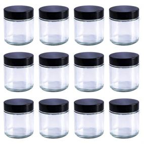 img 4 attached to 💎 12 Pack 4oz Clear Glass Cosmetics Jars with White Liners and Black Lids - Ideal for Face Cream and Lotion