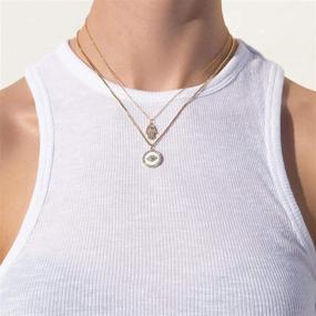 img 2 attached to 🧿 Kyerlyn Hamsa Hand Pendant Necklace: Elegant 14K Gold Evil Eye Necklace Gift for Her