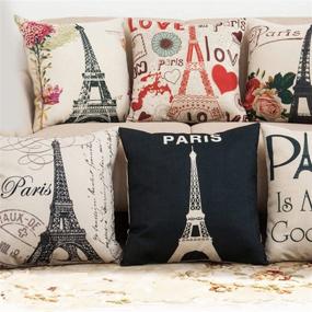 img 1 attached to 🗼 Decor MI Black and Beige Love Paris Linen Square Throw Pillow Case Decorative Durable Eiffel Tower Throw Pillow Covers for Couch Sofa Bed Living Room Cushion Slipcover 18x18 Inch