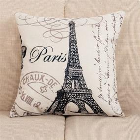 img 2 attached to 🗼 Decor MI Black and Beige Love Paris Linen Square Throw Pillow Case Decorative Durable Eiffel Tower Throw Pillow Covers for Couch Sofa Bed Living Room Cushion Slipcover 18x18 Inch