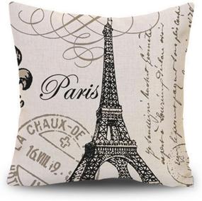 img 3 attached to 🗼 Decor MI Black and Beige Love Paris Linen Square Throw Pillow Case Decorative Durable Eiffel Tower Throw Pillow Covers for Couch Sofa Bed Living Room Cushion Slipcover 18x18 Inch