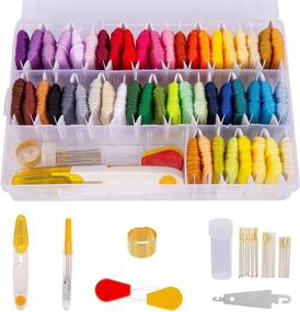 img 4 attached to 🧵 Entcook Friendship Bracelet String Kit: 60pcs Embroidery Floss, Bobbins & Needles in Organizer—Perfect Cross Stitch Supplies, String Art Accessory