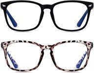 blue light blocking glasses for women men - 2 pack computer eyewear anti eye strain, black leopard design logo