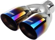 🔵 upower 2.5" inlet dual exhaust tips, 3.5" outlet, 9.5" length, vacuum plating blue polished stainless steel, 1.2mm thickness, double wall slant, 2.5" to 3.5" exhaust tailpipe logo