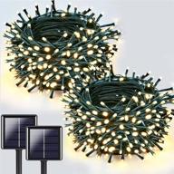 🌞 super-long solar christmas lights 144ft 2-pack - 72ft 200 led string lights (green wire), waterproof outdoor decorations with 8 modes - warm white logo