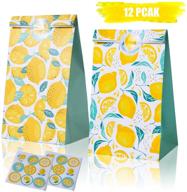 citrus lemonade party goodie bags - fresh lemon pattern treat bags for citrus fruit floral party, birthday party, baby shower (12 pack) logo