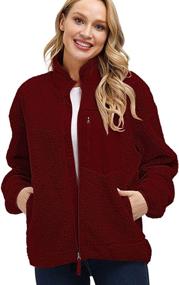 img 4 attached to 🧥 Kisscynest Women's Full Zip Fleece Jacket: Stay Cozy with Stand Collar, Fuzzy Fluffy Warmth & Sherpa Coat for Winter