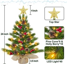 img 3 attached to 🎄 TURNMEON 24" Tabletop Prelit Christmas Tree: Realistic with 50 Lights, Timer, & 8 Modes - Mini Artificial Xmas Tree for Indoor & Outdoor Holiday Decorations