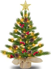 img 4 attached to 🎄 TURNMEON 24" Tabletop Prelit Christmas Tree: Realistic with 50 Lights, Timer, & 8 Modes - Mini Artificial Xmas Tree for Indoor & Outdoor Holiday Decorations