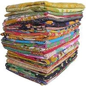 img 4 attached to Assorted Indian Tribal Kantha Quilts Vintage Cotton Bed Cover Throw, Crafted from Old Sari with Assorted Patches, Ideal for Wholesale - Rally Whole Sale Blanket in Twin Size (52X80 Inches)