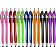 skoloo pack of 14 electronic screen touch stylus pens - 2-in-1 click ball pen, ballpoint pen and slim stylus for universal tablets and smartphones - multi-colored logo