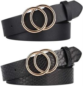 img 4 attached to Women Fashion Double Buckle Leather Women's Accessories in Belts