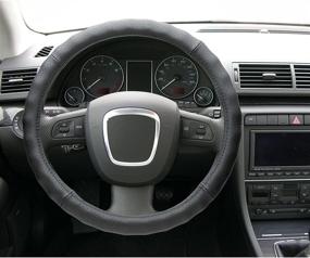 img 2 attached to Чехол на рулевое колесо Car+ из натуральной кожи цвета "чистый черный" для автомобильных интерьеров