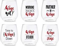 tossware pop 14oz vino all about wine series - set of 6 premium quality, recyclable, unbreakable & crystal clear plastic printed glasses logo