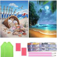 🌴 5d diy diamond painting full drill summer beach, shell & night seaside paint with diamonds crystal cross stitch wall decor - embroidery rhinestone kits (12 x 16 in, 2 pack) logo