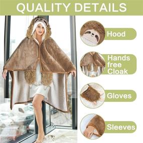 img 1 attached to 🦥 Sloth Hooded Blanket for Adults - Ultra-Soft Cozy Plush Flannel Fleece & Sherpa Hoodie Throw Cloak Wrap - Sloth Gifts for Women, Adults, and Kids