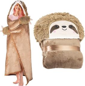 img 4 attached to 🦥 Sloth Hooded Blanket for Adults - Ultra-Soft Cozy Plush Flannel Fleece & Sherpa Hoodie Throw Cloak Wrap - Sloth Gifts for Women, Adults, and Kids