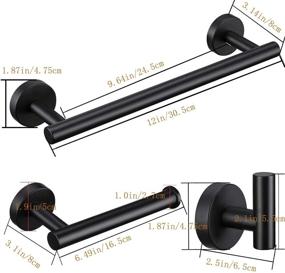 img 3 attached to Pynsseu 3-Pieces Matte Black Stainless Steel Bathroom Hardware Set, Wall Mounted SUS304, Includes 12-Inch Towel Bar, Towel and Robe Hook, Toilet Paper Holder, Heavy Duty Bathroom Accessories Kit