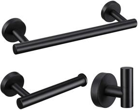 img 4 attached to Pynsseu 3-Pieces Matte Black Stainless Steel Bathroom Hardware Set, Wall Mounted SUS304, Includes 12-Inch Towel Bar, Towel and Robe Hook, Toilet Paper Holder, Heavy Duty Bathroom Accessories Kit