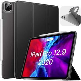 img 4 attached to 📱 MoKo Case for iPad Pro 12.9 4th Gen 2020 & 2018, Supports Apple Pencil 2 Charging, Stand, Soft TPU Translucent Frosted Back Cover, Slim Smart Shell, Auto Wake/Sleep - Black